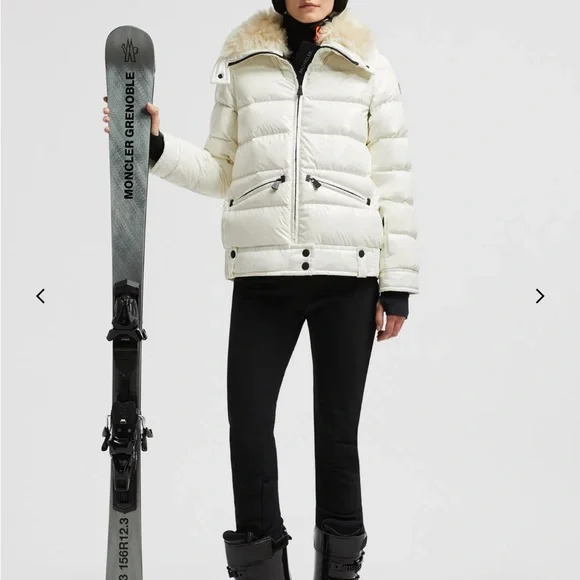 Moncler White Puffer Jacket with Fur Collar